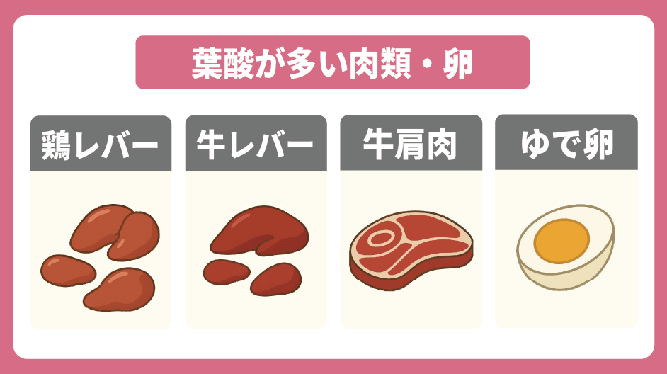 葉酸が多い肉類・卵